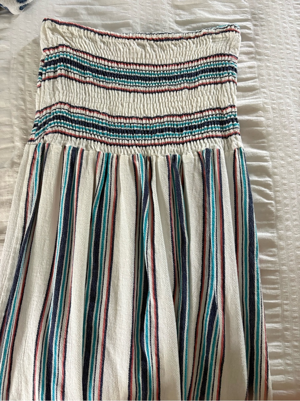 White Striped Smocked Skater Dress - Casual Summer
